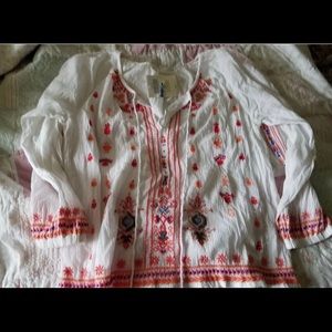 Boston proper beaded/embroidered peasant blouse M